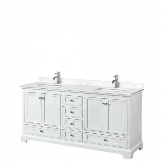 72 Inch Double Bathroom Vanity in White, Light-Vein Carrara Cultured Marble Countertop, Sinks, No Mirrors