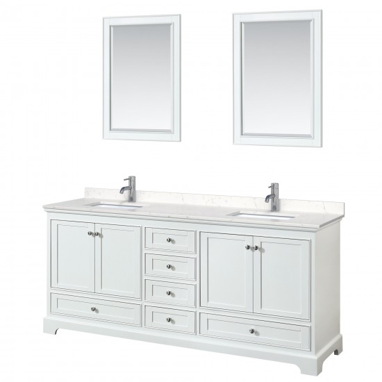 80 Inch Double Bathroom Vanity in White, Light-Vein Carrara Cultured Marble Countertop, Sinks, 24 Inch Mirrors