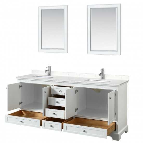 80 Inch Double Bathroom Vanity in White, Light-Vein Carrara Cultured Marble Countertop, Sinks, 24 Inch Mirrors