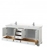 80 Inch Double Bathroom Vanity in White, Light-Vein Carrara Cultured Marble Countertop, Sinks, No Mirrors