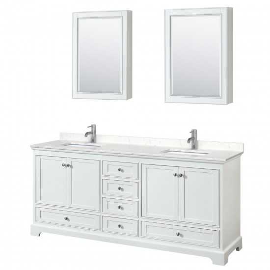 80 Inch Double Bathroom Vanity in White, Light-Vein Carrara Cultured Marble Countertop, Sinks, Medicine Cabinets