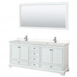 80 Inch Double Bathroom Vanity in White, Light-Vein Carrara Cultured Marble Countertop, Sinks, 70 Inch Mirror