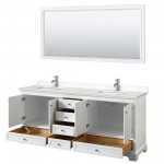 80 Inch Double Bathroom Vanity in White, Light-Vein Carrara Cultured Marble Countertop, Sinks, 70 Inch Mirror