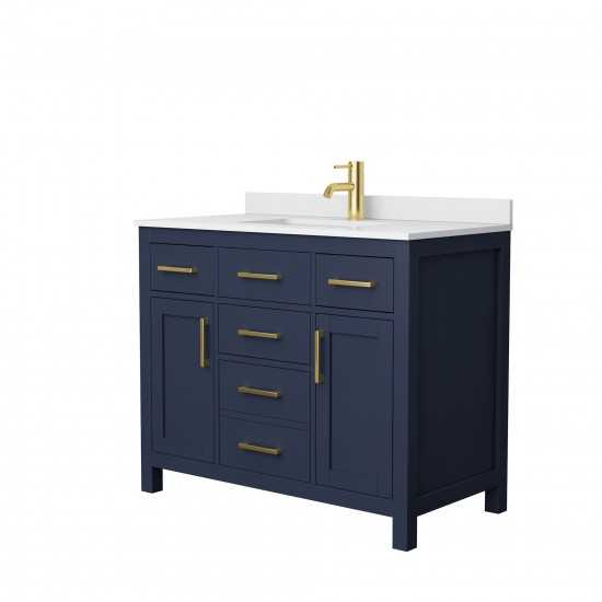 42 Inch Single Bathroom Vanity in Dark Blue, White Cultured Marble Countertop, Sink, No Mirror