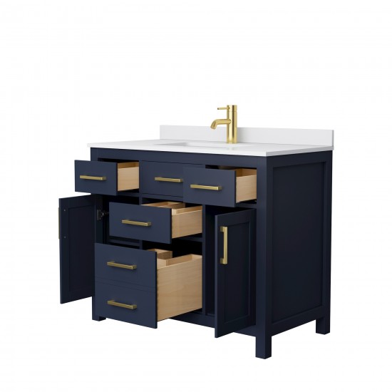 42 Inch Single Bathroom Vanity in Dark Blue, White Cultured Marble Countertop, Sink, No Mirror