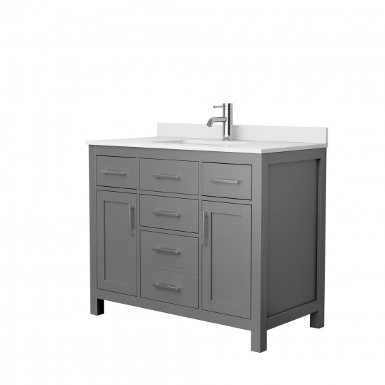 42 Inch Single Bathroom Vanity in Dark Gray, White Cultured Marble Countertop, Sink, No Mirror