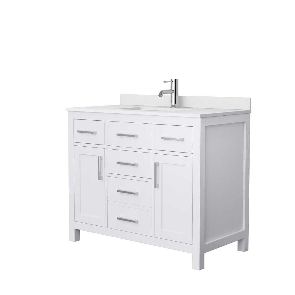 42 Inch Single Bathroom Vanity in White, White Cultured Marble Countertop, Sink, No Mirror