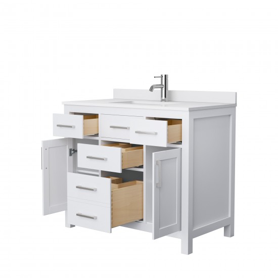 42 Inch Single Bathroom Vanity in White, White Cultured Marble Countertop, Sink, No Mirror