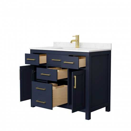 42 Inch Single Bathroom Vanity in Dark Blue, Carrara Cultured Marble Countertop, Sink, No Mirror