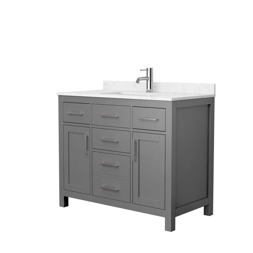 42 Inch Single Bathroom Vanity in Dark Gray, Carrara Cultured Marble Countertop, Sink, No Mirror