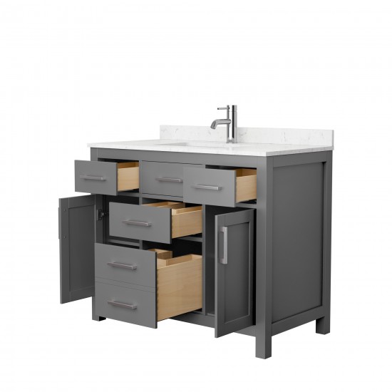 42 Inch Single Bathroom Vanity in Dark Gray, Carrara Cultured Marble Countertop, Sink, No Mirror