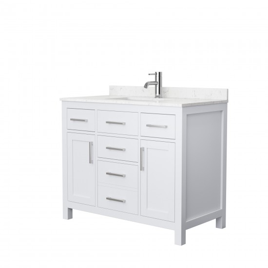 42 Inch Single Bathroom Vanity in White, Carrara Cultured Marble Countertop, Sink, No Mirror