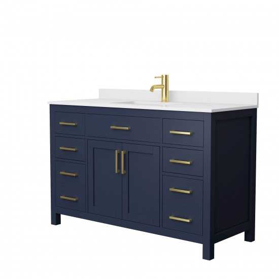 54 Inch Single Bathroom Vanity in Dark Blue, White Cultured Marble Countertop, Sink, No Mirror