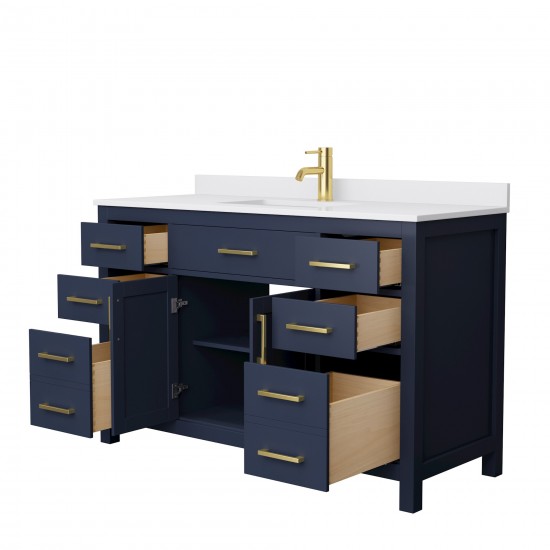 54 Inch Single Bathroom Vanity in Dark Blue, White Cultured Marble Countertop, Sink, No Mirror