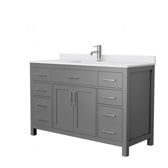 54 Inch Single Bathroom Vanity in Dark Gray, White Cultured Marble Countertop, Sink, No Mirror