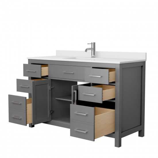 54 Inch Single Bathroom Vanity in Dark Gray, White Cultured Marble Countertop, Sink, No Mirror