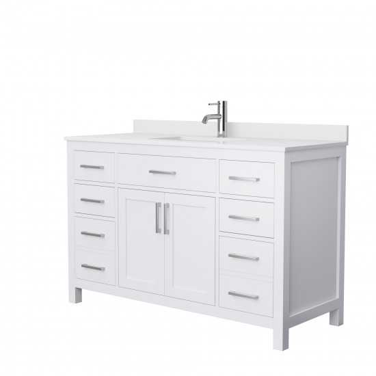 54 Inch Single Bathroom Vanity in White, White Cultured Marble Countertop, Sink, No Mirror