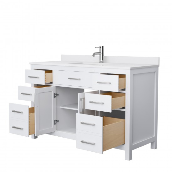 54 Inch Single Bathroom Vanity in White, White Cultured Marble Countertop, Sink, No Mirror