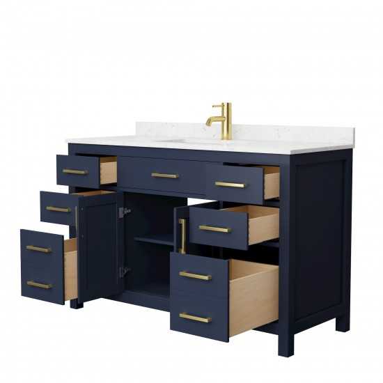 54 Inch Single Bathroom Vanity in Dark Blue, Carrara Cultured Marble Countertop, Sink, No Mirror