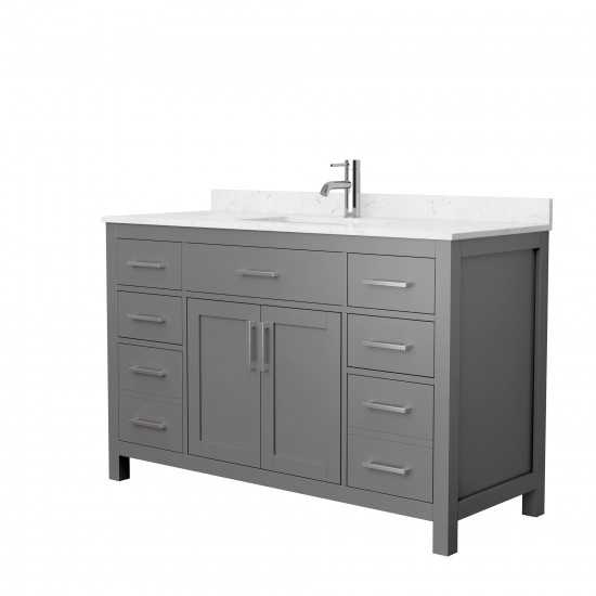 54 Inch Single Bathroom Vanity in Dark Gray, Carrara Cultured Marble Countertop, Sink, No Mirror