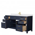 66 Inch Single Bathroom Vanity in Dark Blue, White Cultured Marble Countertop, Sink, No Mirror