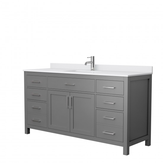 66 Inch Single Bathroom Vanity in Dark Gray, White Cultured Marble Countertop, Sink, No Mirror