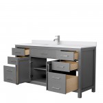 66 Inch Single Bathroom Vanity in Dark Gray, White Cultured Marble Countertop, Sink, No Mirror