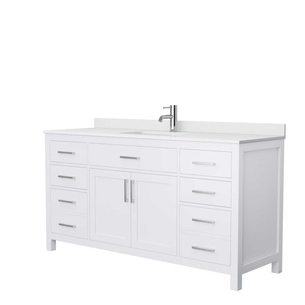 66 Inch Single Bathroom Vanity in White, White Cultured Marble Countertop, Sink, No Mirror