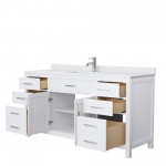 66 Inch Single Bathroom Vanity in White, White Cultured Marble Countertop, Sink, No Mirror