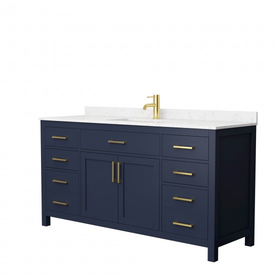 66 Inch Single Bathroom Vanity in Dark Blue, Carrara Cultured Marble Countertop, Sink, No Mirror