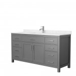 66 Inch Single Bathroom Vanity in Dark Gray, Carrara Cultured Marble Countertop, Sink, No Mirror