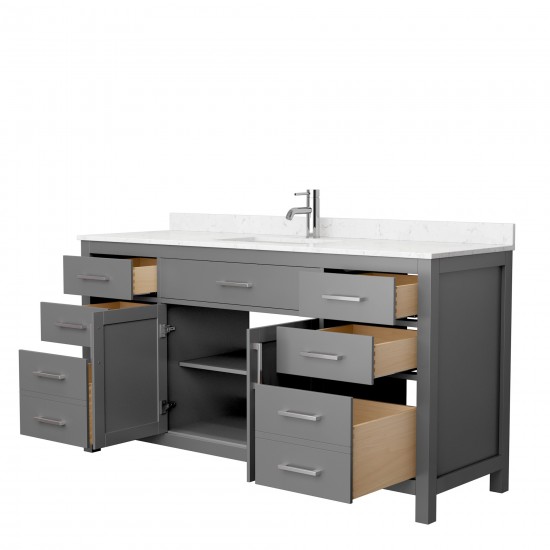 66 Inch Single Bathroom Vanity in Dark Gray, Carrara Cultured Marble Countertop, Sink, No Mirror