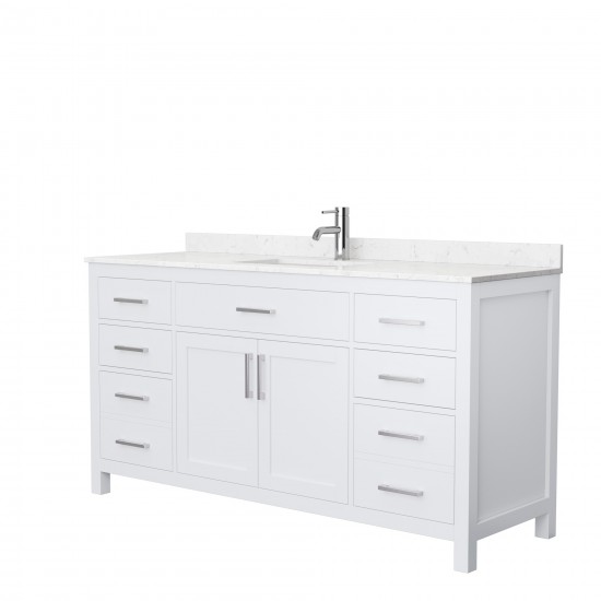 66 Inch Single Bathroom Vanity in White, Carrara Cultured Marble Countertop, Sink, No Mirror