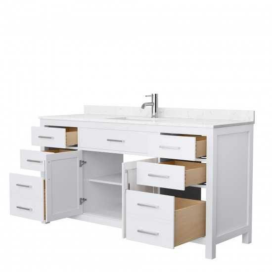 66 Inch Single Bathroom Vanity in White, Carrara Cultured Marble Countertop, Sink, No Mirror