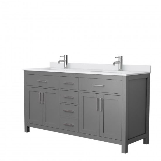 66 Inch Double Bathroom Vanity in Dark Gray, White Cultured Marble Countertop, Sinks, No Mirror