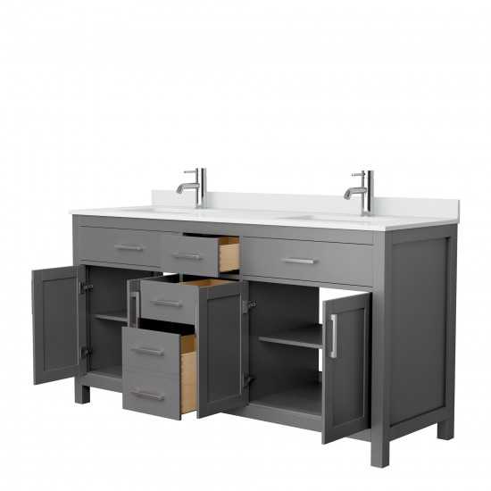 66 Inch Double Bathroom Vanity in Dark Gray, White Cultured Marble Countertop, Sinks, No Mirror