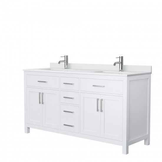 66 Inch Double Bathroom Vanity in White, White Cultured Marble Countertop, Sinks, No Mirror