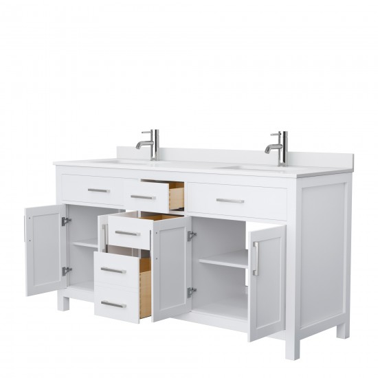 66 Inch Double Bathroom Vanity in White, White Cultured Marble Countertop, Sinks, No Mirror