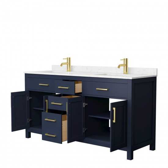 66 Inch Double Bathroom Vanity in Dark Blue, Carrara Cultured Marble Countertop, Sinks, No Mirror