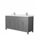 66 Inch Double Bathroom Vanity in Dark Gray, Carrara Cultured Marble Countertop, Sinks, No Mirror