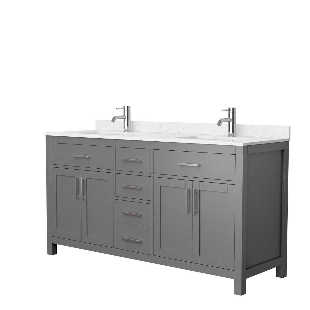 66 Inch Double Bathroom Vanity in Dark Gray, Carrara Cultured Marble Countertop, Sinks, No Mirror