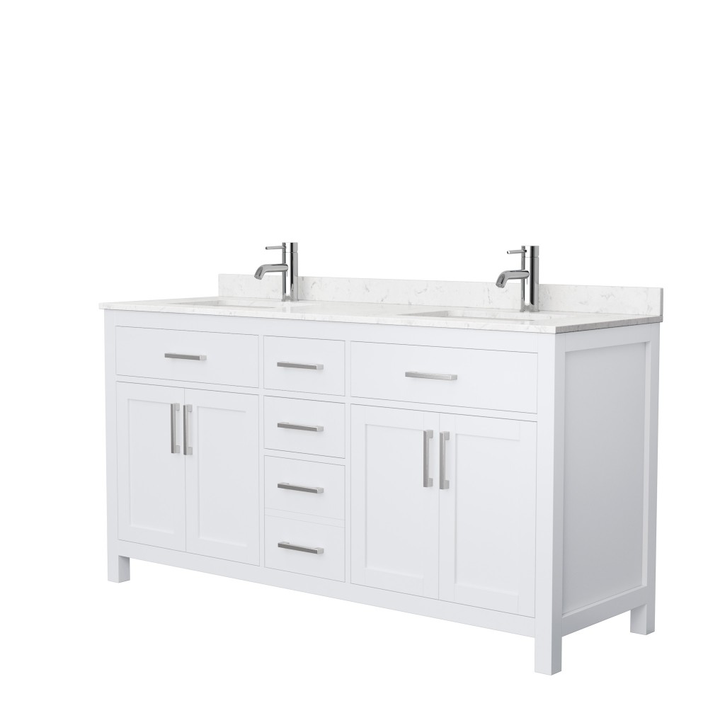 66 Inch Double Bathroom Vanity in White, Carrara Cultured Marble Countertop, Sinks, No Mirror