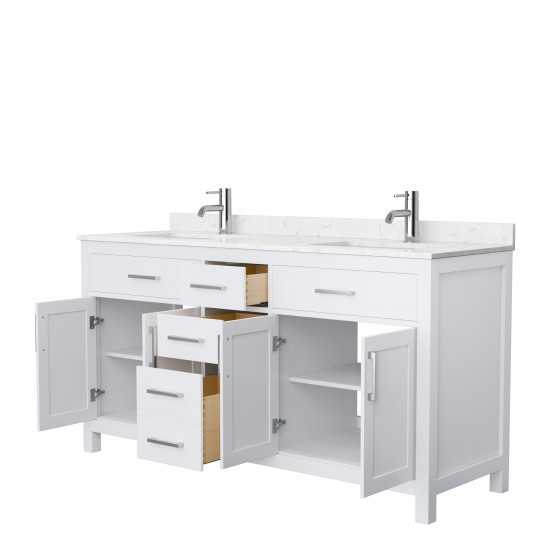 66 Inch Double Bathroom Vanity in White, Carrara Cultured Marble Countertop, Sinks, No Mirror