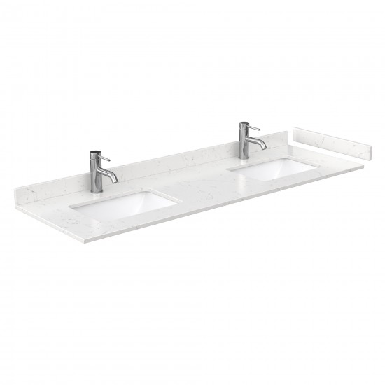 66 Inch Double Bathroom Vanity in White, Carrara Cultured Marble Countertop, Sinks, No Mirror