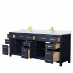 84 Inch Double Bathroom Vanity in Dark Blue, White Cultured Marble Countertop, Sinks, No Mirror