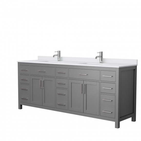 84 Inch Double Bathroom Vanity in Dark Gray, White Cultured Marble Countertop, Sinks, No Mirror