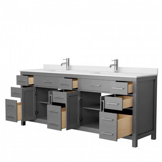 84 Inch Double Bathroom Vanity in Dark Gray, White Cultured Marble Countertop, Sinks, No Mirror