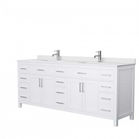 84 Inch Double Bathroom Vanity in White, White Cultured Marble Countertop, Sinks, No Mirror