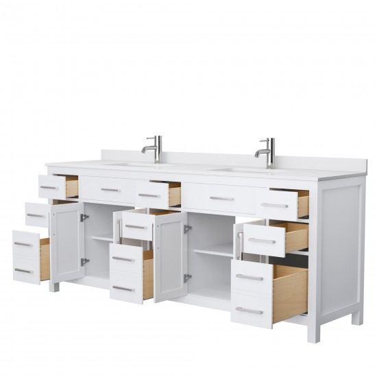 84 Inch Double Bathroom Vanity in White, White Cultured Marble Countertop, Sinks, No Mirror