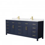 84 Inch Double Bathroom Vanity in Dark Blue, Carrara Cultured Marble Countertop, Sinks, No Mirror